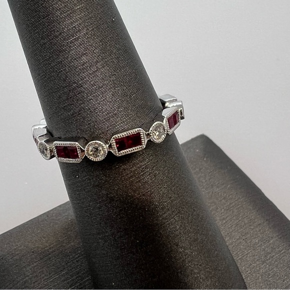 14k White Gold Diamond & Ruby Band Ring - Picture 4 of 9